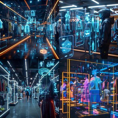 HoloBazaar Floating Digital Marketplace - Futuristic Technology Concept Art for Designers and Creators