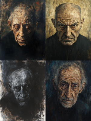 Dark Expressionistic Portrait of an Elderly Man - Moody Expressionistic Portrait Art for Emotional Storytelling and Artistic Spaces