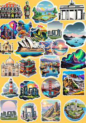 25 Globe Trotter Adventure Bundle - Vibrant Travel Stickers for Creative Explorers and Digital Projects