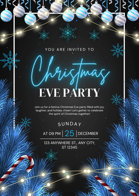 Blue White Modern Xmas Eve Invite - Sleek Holiday Invitation Design for Stylish Seasonal Celebrations