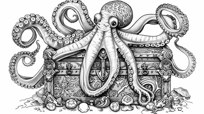 Octopus Coloring Page - Artistic Underwater Marine Life Illustration for Creative Relaxation and Educational Use