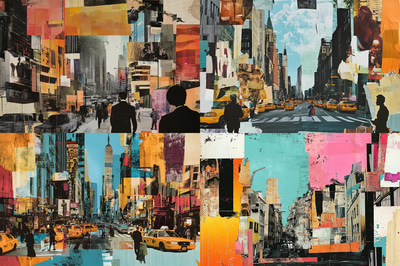 Mixed Material Collage Illustration - Artistic Fusion - Contemporary Multimedia Wall Art for Creative Spaces