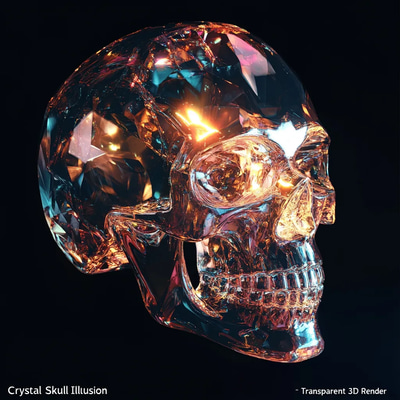 Crystal Skull Illusion Transparent 3D Render - Stunning 3D Motion Graphics with Crystal Clear Effects for Video Creators and Visual Artists