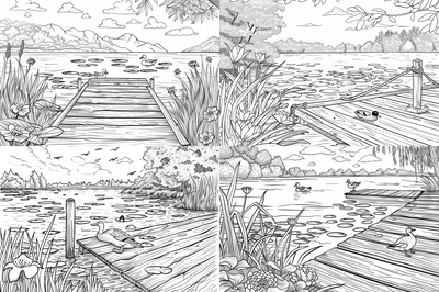Lakeside Landscape Coloring - Serene Nature-Inspired Coloring Pages for Relaxation and Creative Expression
