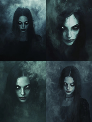 Ghostly Woman With Hollow Eyes - Dark Horror Digital Portraits for Immersive Gothic Artworks and Creators
