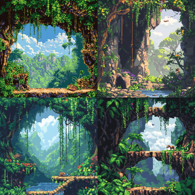 Jungle Level with Swinging Vines Pixel Art - Retro Gaming Pixel Art for Game Developers and Indie Creators