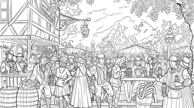 Oktoberfest Celebration Coloring - Festive Seasonal Outline Coloring Pages for Creative Relaxation and Family Fun
