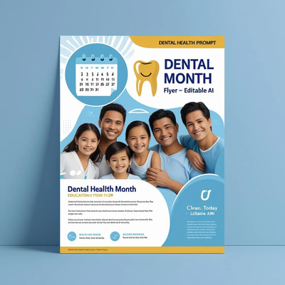 Dental Health Month Flyer - Editable AI - Customizable Healthcare Marketing Flyer for Dental Campaigns and Wellness Promotion