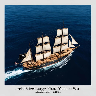 Aerial View Large Pirate Yacht at Sea - Cinematic Aerial Sports & Maritime Footage for Dynamic Video Projects