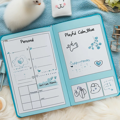 Playful Calm Blue Personal Self Care Planner - Serene Wellness Organizer for Mindful Daily Routines and Stress Relief