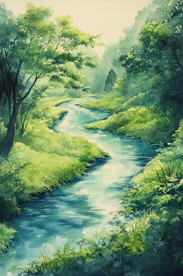 Gentle River Scene Watercolor Art - Serene Heritage Brushwork Painting for Artistic Decor and Creative Projects 2025