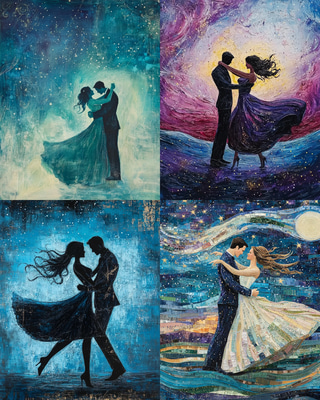 Dancing Couple Under the Stars - Elegant Figurative Wall Art for Timeless Home Decor and Creative Spaces