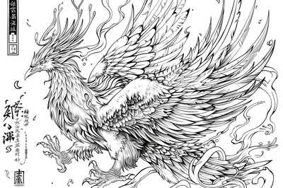 Phoenix Symbol Coloring - Artistic Inked Phoenix Coloring Pages for Relaxation and Creative Expression