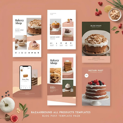 Bakery Shop Insta Post Template Pack - Clean Gridline Social Media Graphics for Bakery Branding and Engagement