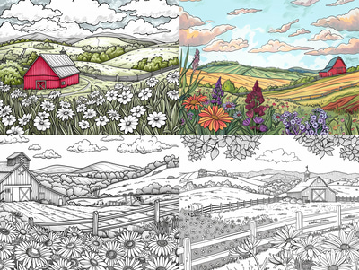 Countryside Landscape Coloring - Serene InkJoy Creations Nature Scenes for Relaxing and Creative Coloring Experiences