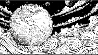 Earth From Space Coloring - Detailed Astronomy Coloring Pages for Creative Relaxation and Educational Use