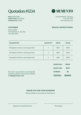 Elegant Mint Emerald Price Quote Design - Professional Business & Office Template for Clear, Polished Proposals
