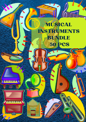 50+ Musical Instruments Concert Ready Graphic Pack - Vibrant Clipart for Creative Projects and Hobbyist Design