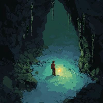 Character Exploring Cave Pixel Scene - Immersive Pixel Art Animation for Game Developers and Indie Creators