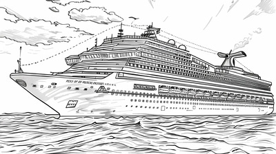 Cruise Ship Coloring Page - Detailed Transportation Illustration for Creative Kids and Educators