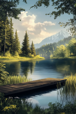 Lakeside Country View - Serene Rural Landscape Art for Tranquil Home & Office Decor