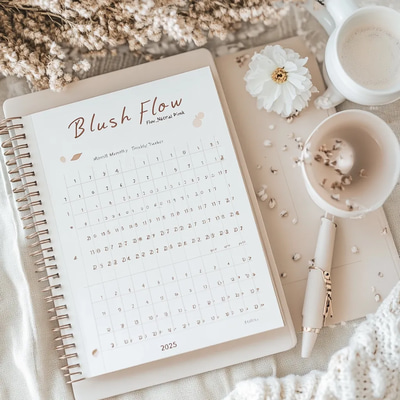 Blush Flow Neutral Pink Monthly Tracker 2025 - Minimalist Habit & Self-Care Planner for Personal and Professional Growth