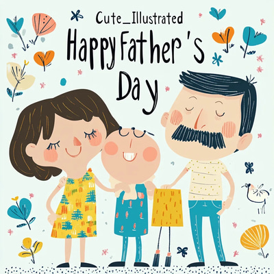 Cute Illustrated Happy Father's Day Card - Charming Hand-Drawn Greeting for Dad's Special Day