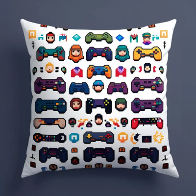 104 Gaming Icons - Sublimation CDR Pillow Templates - Versatile Gaming-Themed Pillow Designs for Sublimation and Custom Decor Enthusiasts