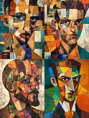 Monochrome Cubist Portrait of a Man - Striking Studio-Grade Cubist Portrait Art for Creative Projects and Personal Collections