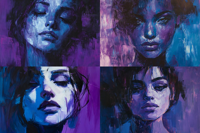 Deep Purple Expressionistic Portrait of a Woman - Vibrant Expressionistic Portrait Art for Creative and Personal Projects