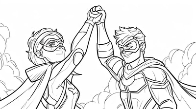 Superhero Duo Coloring - Dynamic Superhero-Themed Coloring Pages for Creative Play and Relaxation