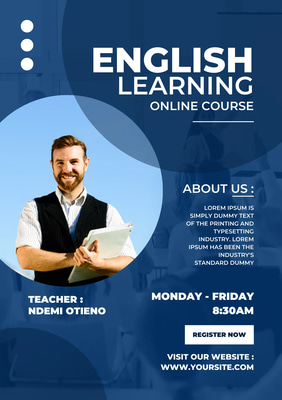 Online English Course Poster Blue White - Professional Educational Poster & Training Manual Templates for SkillEdge Lab