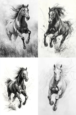 Majestic Galloping Horse Sketch - Classic Hand-Drawn Artwork for Timeless Artistic Creations