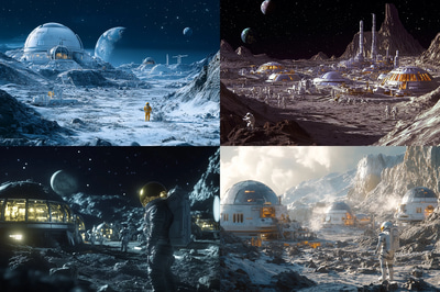 Futuristic Space Colony with Domes and Habitat Modules - Immersive Sci-Fi Digital Art for Creative Projects and Storytelling