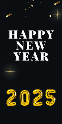 Black Gold Modern Happy New Year Card - Elegant Festive Invitation for Stylish Celebrations and Personal Greetings 2025-2026