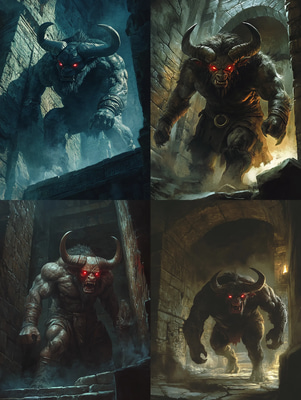 Fierce Minotaur in Dark Maze - Mythical Horror Art for Immersive Dark Fantasy and Creative Projects
