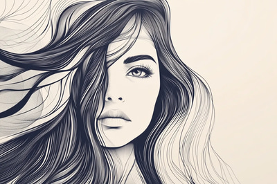 Minimalist Portrait of a Woman with Long Flowing Hair - Ethereal Minimalist Portrait Art for Creative and Personal Branding Projects