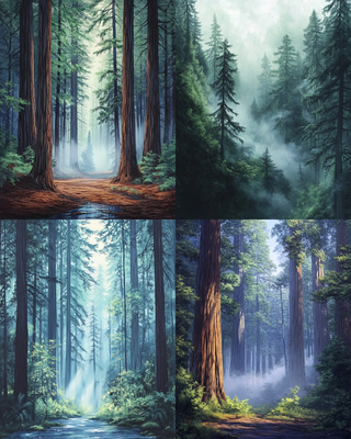 Misty Morning Forest - Serene Woodland Landscape Art for Tranquil Spaces and Creative Decor