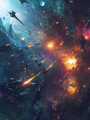 Epic Space Battle Between Starships Illustration - Cinematic Sci-Fi Artwork for Futuristic Visual Projects and Creative Enthusiasts