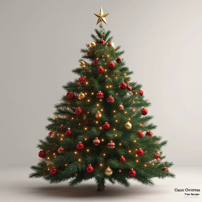 Classic Christmas Tree Render - Premium 3D Holiday Scene for Designers and Seasonal Visuals