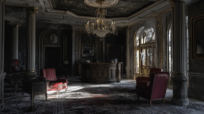 Dusty Haunted Hotel Lobby - Dark Aesthetic Haunted Environments for Horror Art and Immersive Storytelling