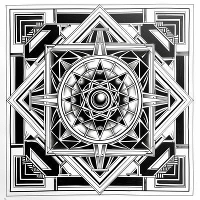 Geometric Symmetry Mandala Coloring - Intricate Mandala Coloring Pages for Relaxation and Creative Mindfulness