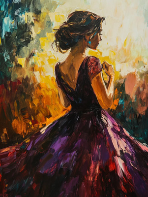 Impressionistic Portrait of a Woman in a Flowing Dress - Luminous Impressionist Portrait Art for Elegant Home and Studio Display