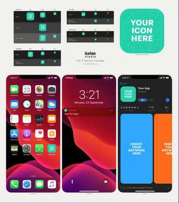 iOS 13 App Icon Design Template - Sleek UXFlow Lab Kit for Modern iOS App Branding and Interface Design