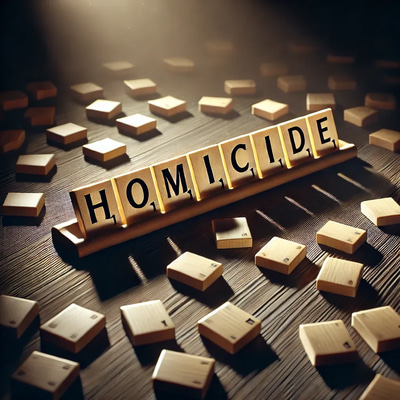 Homicide Word on Scrabble Tiles - Cinematic Military & Security Stock Footage for Impactful Visual Storytelling