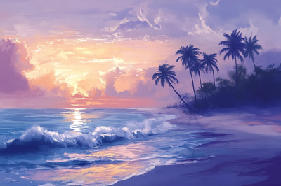 Island Sunrise Glow - Vibrant Tropical Landscape Art for Inspiring Decor and Creative Projects