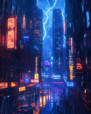 Cyberpunk Space Art - Neon-Lit Cityscape on Distant Planet - Futuristic Sci-Fi Vector Artwork for Designers and Creators
