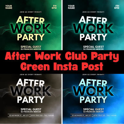 After Work Club Party Green Insta Post - Vibrant Corporate Event Social Media Template for Engaging Presentations