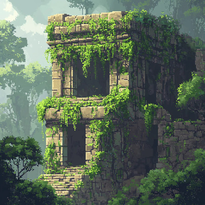 Ancient Ruins Overgrown Pixel Landscape - Vibrant Pixel Art Scenes for Game Developers and Digital Creators 2025-2026