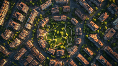 Aerial City Density - Vibrant Urban Landscape Art for Creative and Commercial Projects